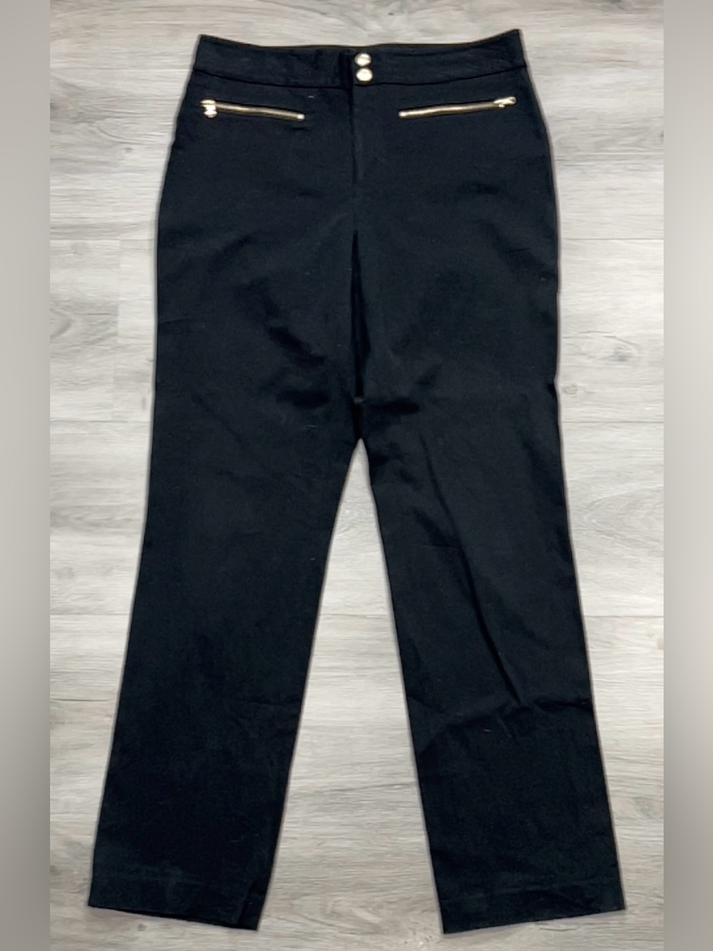 Lauren Ralph Lauren Black Ankle Pants Women Size 8 Gold Zip Pocket Stretch